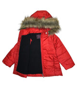 Girl's Zipper Hooded Puffer Jacket With Fur Polyester Fabric - Water-Resistant, Removable Fur Hood (1 Piece)