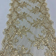 VT-18 Gold Sequin Lace Fabric - Gold Embroideries On Mesh, 52" Width