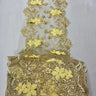 VT-33 Sequin 3D Lace Fabric With Embroideries On Mesh With Pearls - Baby Blue, 33-Cm Width