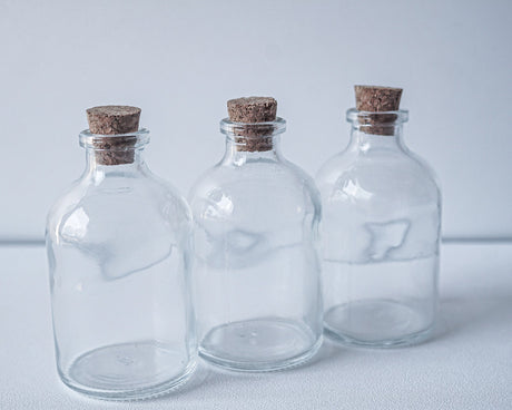 Round Glass Bottle with Cork Top - Set of 12 bottles