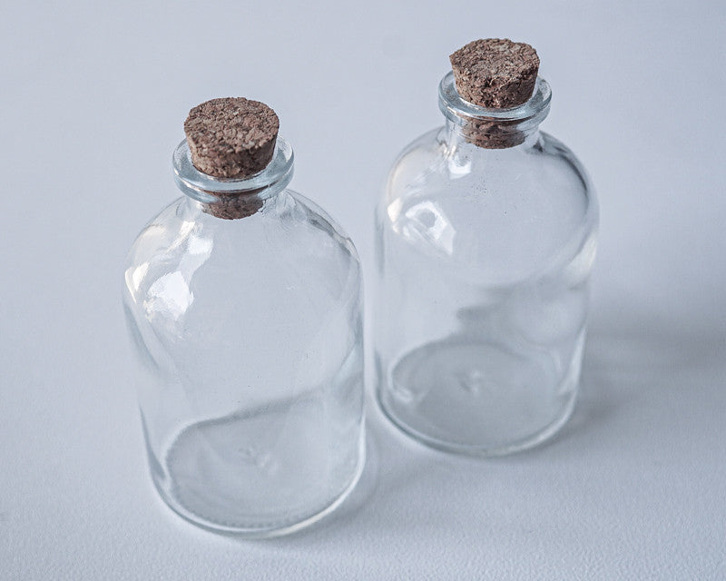 Round Glass Bottle with Cork Top - Set of 12 bottles