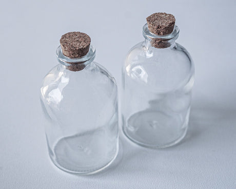 Round Glass Bottle with Cork Top - Set of 12 bottles