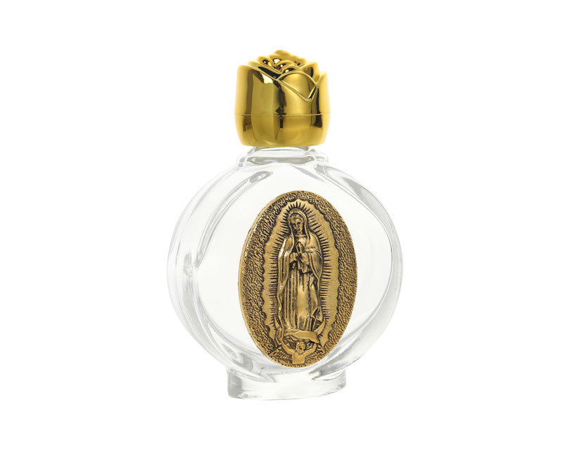 2 5/8" x 1 5/8" Glass Gold Accent Guadalupe Holy Water Bottle - Pack of 12 Bottles