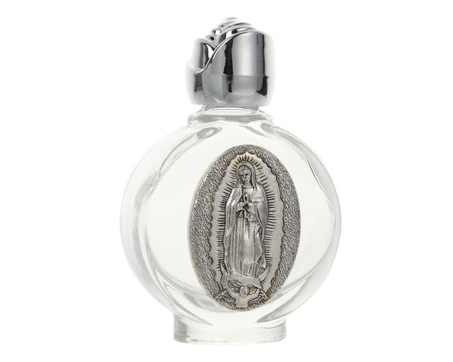 2 5/8" x 1 5/8" Glass Silver Accent Guadalupe Holy Water Bottle - Pack of 12 Bottles
