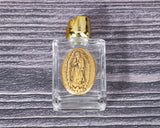 2.5" x 1 3/8" Rectangle Glass Gold Accent Guadalupe Holy Water Bottle - Pack of 12