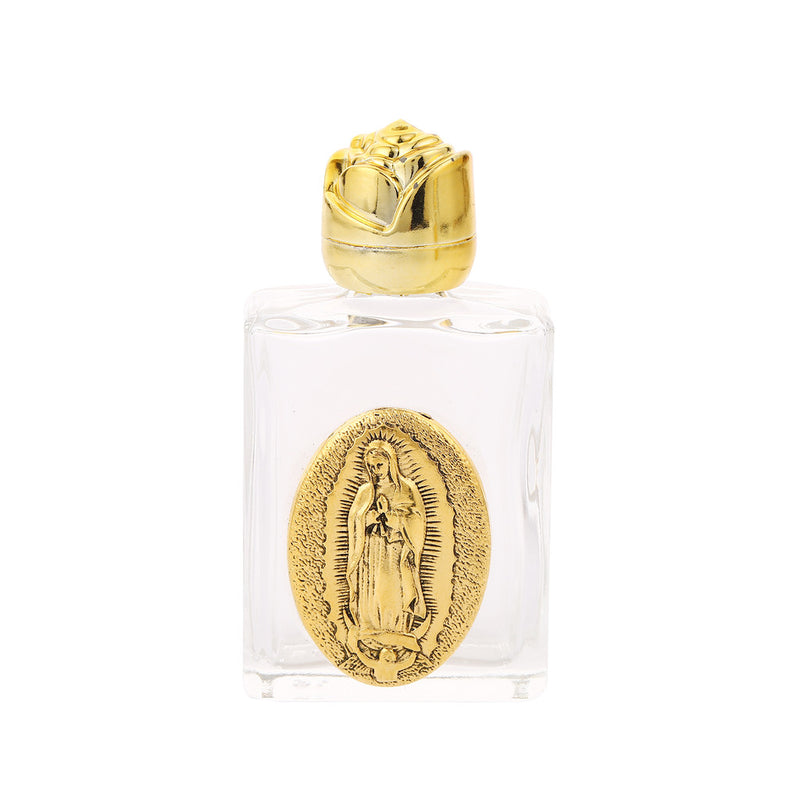 2.5" x 1 3/8" Rectangle Glass Gold Accent Guadalupe Holy Water Bottle - Pack of 12