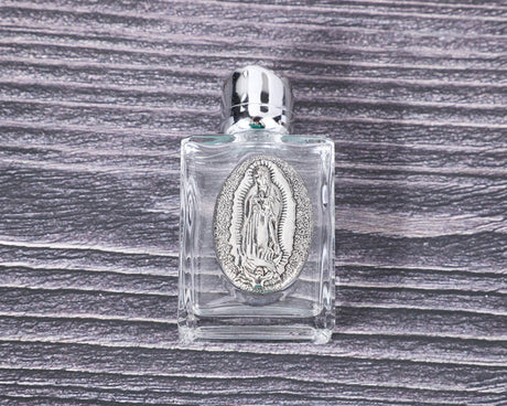 2.5" x 1 3/8" Rectangle Glass Silver Accent Guadalupe Holy Water Bottle - Pack of 12