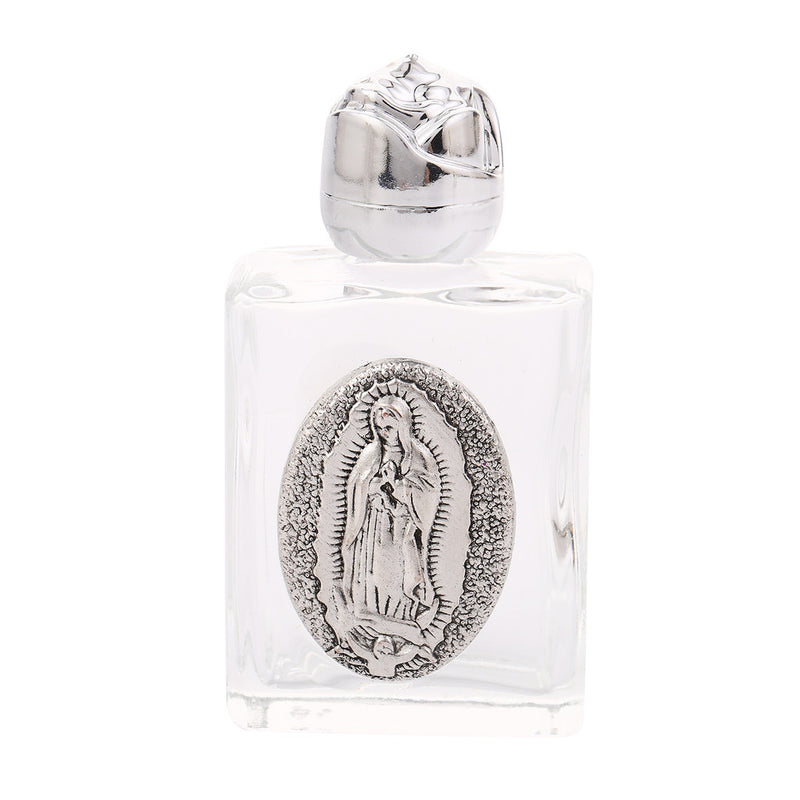 2.5" x 1 3/8" Rectangle Glass Silver Accent Guadalupe Holy Water Bottle - Pack of 12