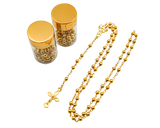 17.5" Gold Rosary in 2" Glass Bottle with Metallic Lid - Pack of 12