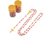 17.5" Gold and Pink Rosary in 2" Glass Bottle with Metallic Lid - Pack of 12