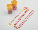 17.5" Gold and Pink Rosary in 2" Glass Bottle with Metallic Lid - Pack of 12