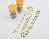 17.5" Gold and White Rosary in 2" Glass Bottle with Metallic Lid - Pack of 12