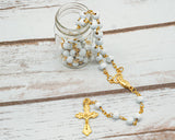 17.5" Gold and White Rosary in 2" Glass Bottle with Metallic Lid - Pack of 12