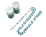 17.5" Silver and Blue Rosary in 2" Glass Bottle with Metallic Lid - Pack of 12