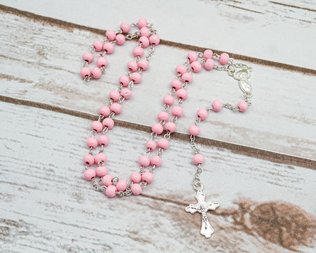 17.5" Silver and Pink Rosary in 2" Glass Bottle with Metallic Lid - Pack of 12