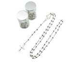 17.5" Silver Rosary in 2" Glass Bottle with Metallic Lid - Pack of 12