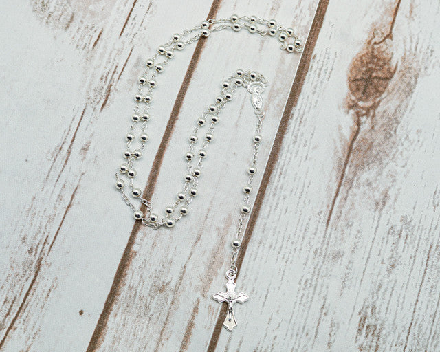 17.5" Silver Rosary in 2" Glass Bottle with Metallic Lid - Pack of 12