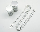 17.5" Silver and White Rosary in 2" Glass Bottle with Metallic Lid - Pack of 12