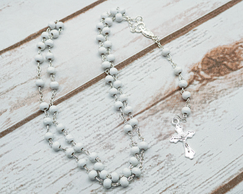 17.5" Silver and White Rosary in 2" Glass Bottle with Metallic Lid - Pack of 12