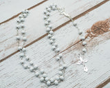 17.5" Silver and White Rosary in 2" Glass Bottle with Metallic Lid - Pack of 12