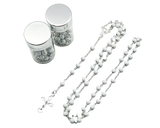 17.5" Silver and White Rosary in 2" Glass Bottle with Metallic Lid - Pack of 12
