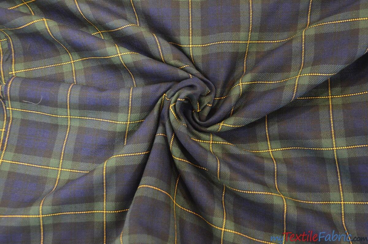 Green Blue Tartan Poly Rayon Fabric - Plaid, 58/60" Width (1 Yard)