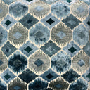 Gretty Fabric - Geometric Cut Velvet Fabric, Cerulean/Steel, 59" Width (1 Yard)