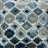 Gretty Fabric - Geometric Cut Velvet Fabric, Cerulean/Steel, 59" Width (1 Yard)