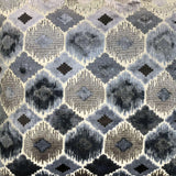Gretty Fabric - Geometric Cut Velvet Fabric, Cerulean/Steel, 59" Width (1 Yard)