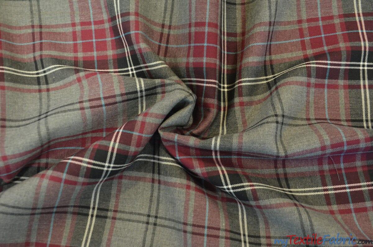 Grey Kilt Poly Rayon Fabric - Grey Plaid Tartan, 58/60" Width (1 Yard)