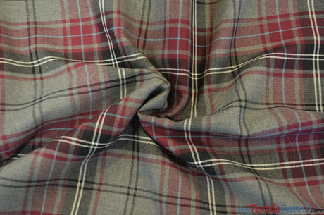 Grey Kilt Poly Rayon Fabric - Grey Plaid Tartan, 58/60" Width (1 Yard)
