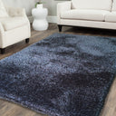 Gray Solid Shag Polyester Fabric - Plush Fluffy Shine, Thick And Thin Yarns Design, Gray, 7'6" X 10'3" (1 Rug)