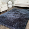 Gray Solid Shag Polyester Fabric - Plush Fluffy Shine, Thick And Thin Yarns Design, Gray, 7'6" X 10'3" (1 Rug)