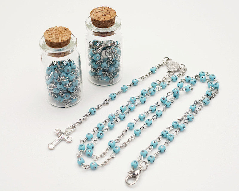 1.75 Inch Plain Blue Cork Glass Bottle Rosary Favors Pack of 12 Baptism Favors