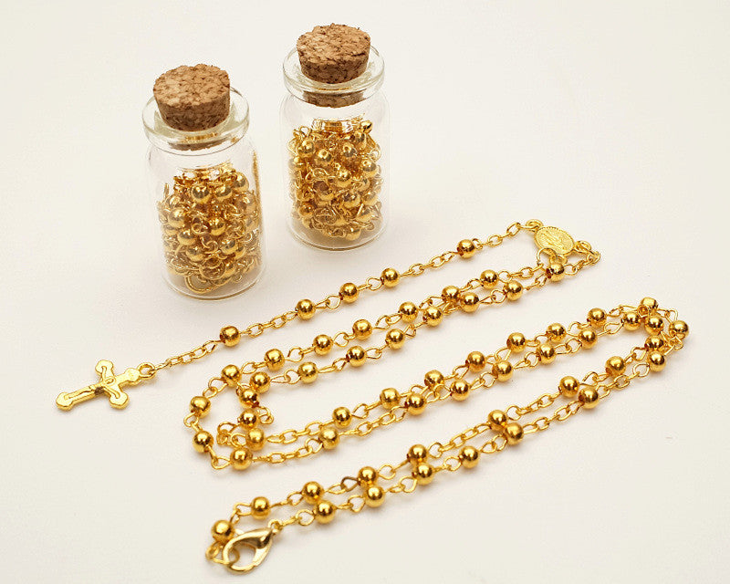1.75 Inch Plain Gold Cork Glass Bottle Rosary Favors Pack of 12 Baptism Favors