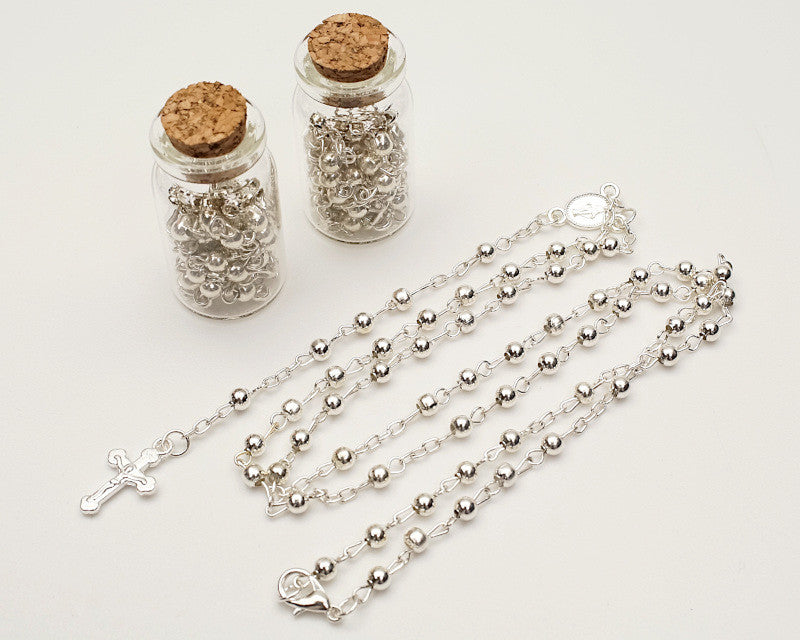 1.75 Inch Plain Silver Cork Glass Bottle Rosary Favors Pack of 12 Baptism Favors