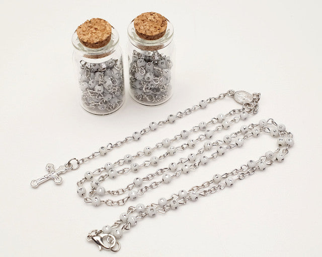 1.75 Inch Plain White Cork Glass Bottle Rosary Favors Pack of 12 Baptism Favors