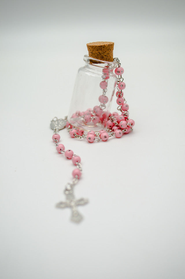 2 Inch Plain Pink Cork Glass Bottle Rosary Favors Pack of 12 Baptism Favors