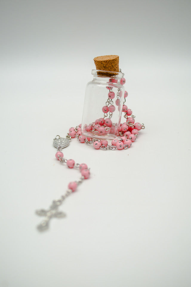 2 Inch Plain Pink Cork Glass Bottle Rosary Favors Pack of 12 Baptism Favors