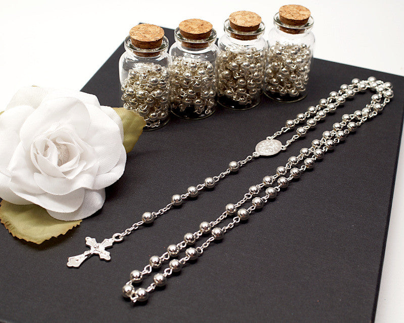 2 Inch Plain Silver Cork Glass Bottle Rosary Favors Pack of 12 Baptism Favors