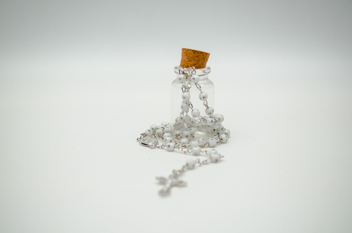 2 Inch Plain White Cork Glass Bottle Rosary Favors Pack of 12 Baptism Favors