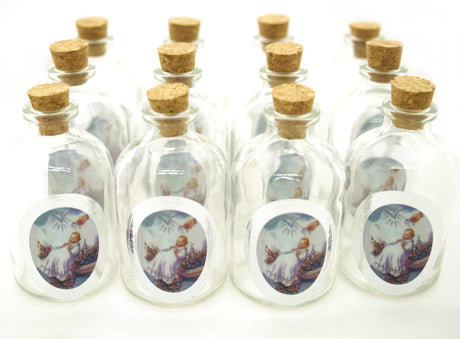 50ml Baptism Round Glass Bottle with Cork Top - Set of 12 Bottles