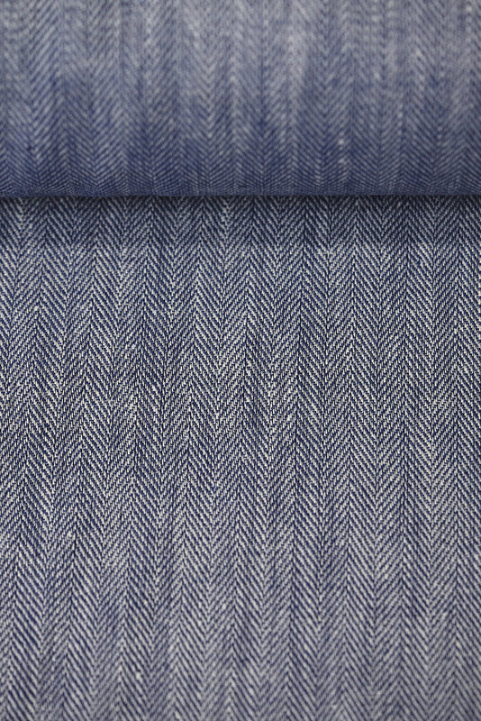 1 Yard Royal Linen Novelty Herringbone Yarn-Dyed Fabric Midweight 54 Inch Width