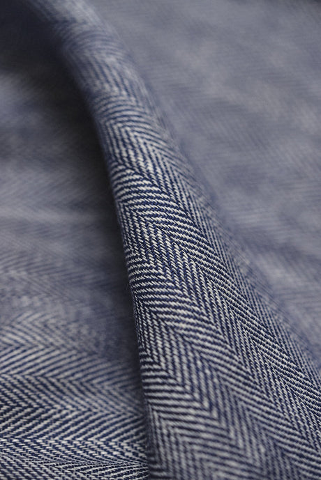 Linen Herringbone Yarn-Dyed Royal Fabric