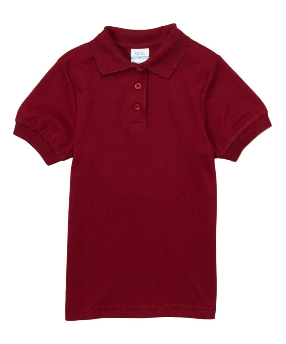 Girl's Uniform Polo Shirt - Cotton Polyester Interlock Fabric, Solid Colors, Short Sleeve, Sizes 5-18 (1 Piece)