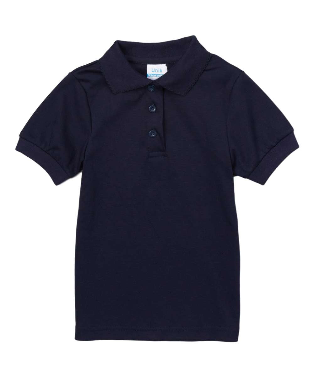 Girl's Uniform Polo Shirt - Cotton Polyester Interlock Fabric, Solid Colors, Short Sleeve, Sizes 5-18 (1 Piece)