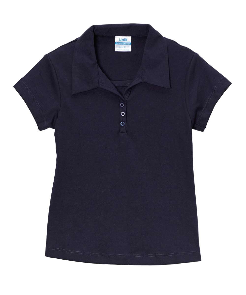 Girl's Uniform Triple Button Polyester Cotton Fabric - Interlock, White, Navy, Sky Blue, Red, Hunter Green, Burgundy, Light Grey, Sizes 5-18 (1 Piece)