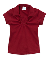 Girl's Uniform V-Neck Collar Shirt Polyester Cotton Fabric - White, Navy, Sky Blue, H. Green, Red, Burgundy, Purple, Yellow, Interlock Fabric, Sizes 5-18 (1 Piece)