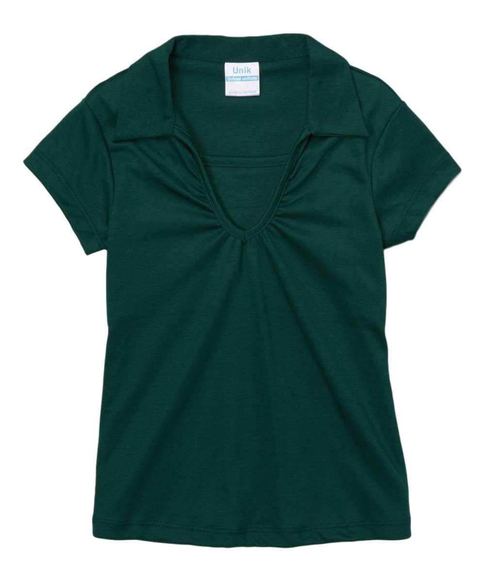 Girl's Uniform V-Neck Collar Shirt Polyester Cotton Fabric - White, Navy, Sky Blue, H. Green, Red, Burgundy, Purple, Yellow, Interlock Fabric, Sizes 5-18 (1 Piece)
