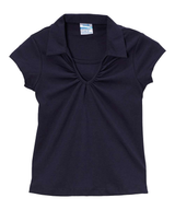Girl's Uniform V-Neck Collar Shirt Polyester Cotton Fabric - White, Navy, Sky Blue, H. Green, Red, Burgundy, Purple, Yellow, Interlock Fabric, Sizes 5-18 (1 Piece)